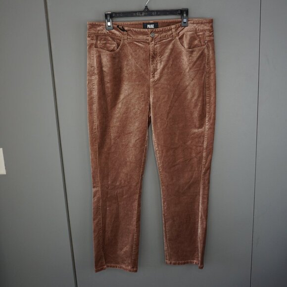 New Paige Cindy Velvet Straight Leg Twisted Seam Pants in Warm Suede size 34 - Picture 3 of 16